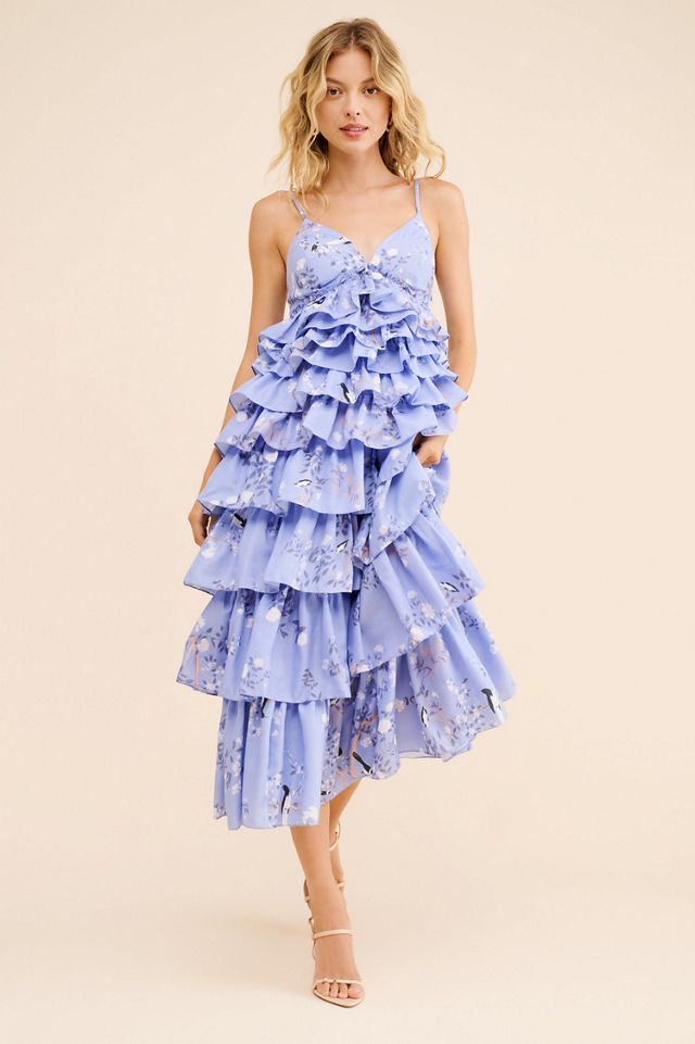 【美品】6枚セット Anthropologie Fleur De Lys Geisha Designs Sleeveless Floral Tiered Midi Dress