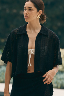 Celandine Crochet Collared Open-front Top