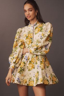 BHLDN Kali Long Sleeve Linen Fit & Flare Dress