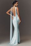 Retrofete Julia Boat-Neck Open-Back Cape Satin Maxi Dress