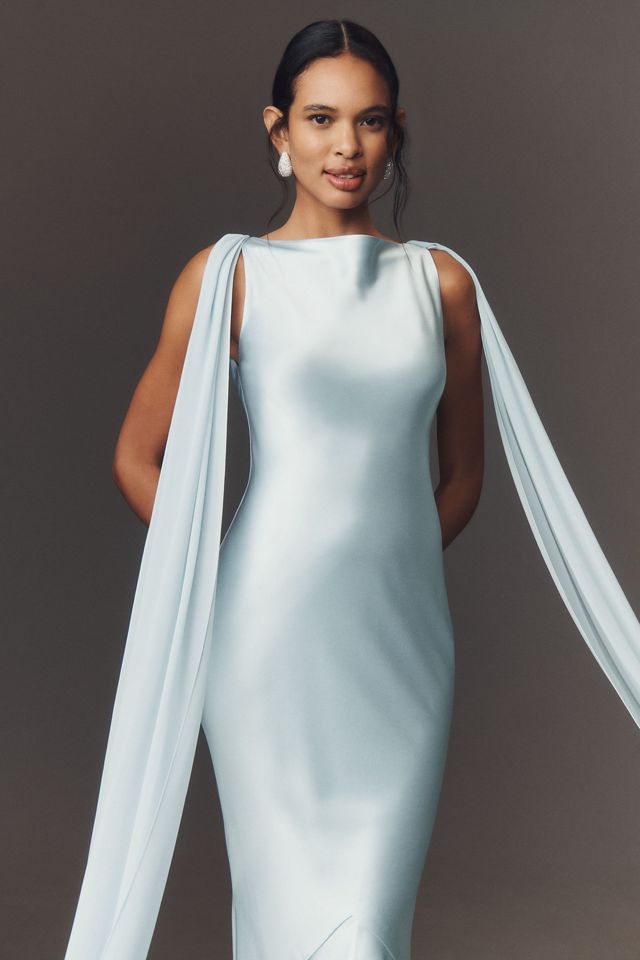 Retrofete Julia Boat-Neck Open-Back Cape Satin Maxi Dress #2