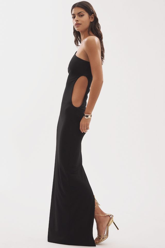 Ronny Kobo Leigh Stretch Jersey One-Shoulder Cutout Maxi