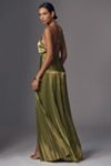 Retrofete Thalia Pleated Metallic Halter Side-Slit Drop-Waist Maxi Dress