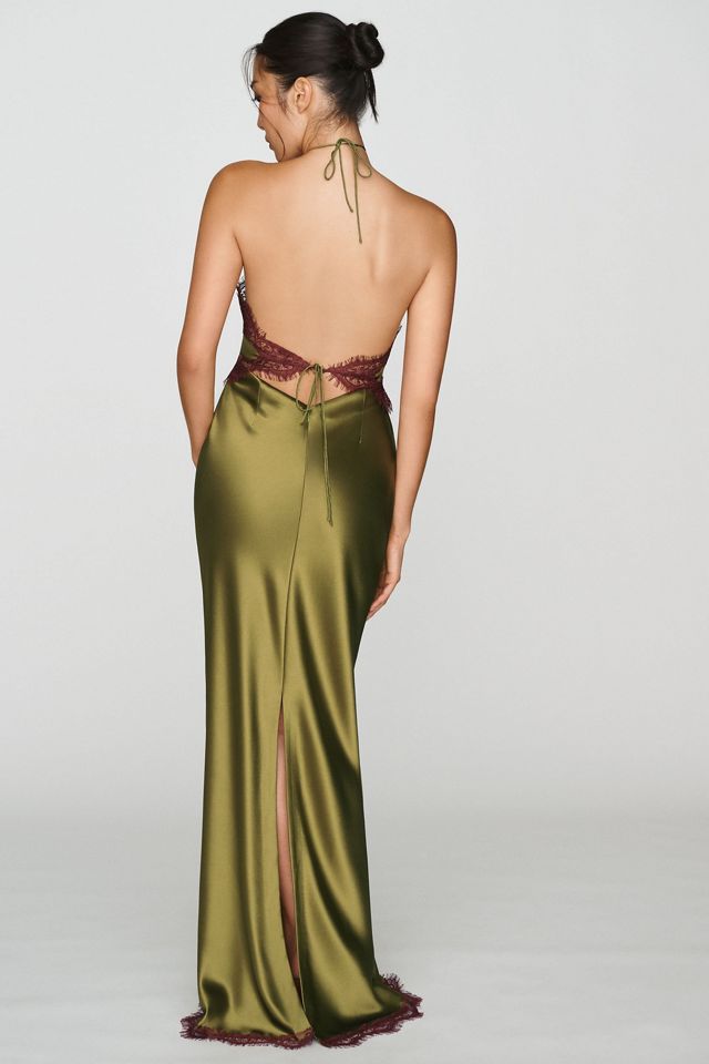Retrofete Everly Halter Lace-Trim Satin Maxi Dress #1