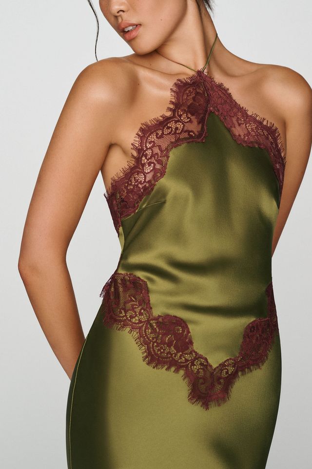 Retrofete Everly Halter Lace-Trim Satin Maxi Dress #2