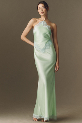 green emerald velvet dress Forest Green Satin Midi Dress main image 1