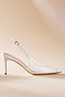 Black Suede Studio Marina Lace Slingback Heels