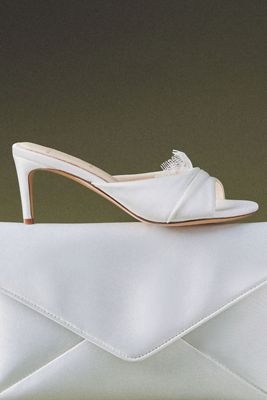 Black Suede Studio Lacey Ruched Satin Mule Heels