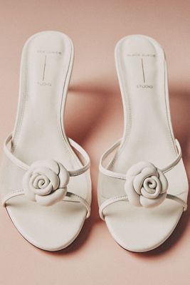 Black Suede Studio Fleur Mesh Rosette Mule Heels