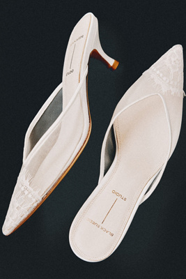 Black Suede Studio Clara Lace Kitten Heels In White