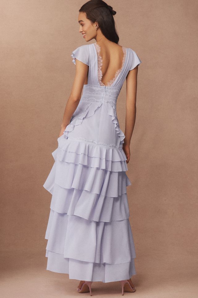 For Love & Lemons Adriana Silk Blend V-Neck Ruffle A-Line Maxi Dress #1