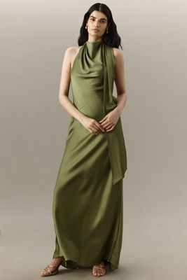 BHLDN Sammie Short-Sleeve Bow-Back Satin Maxi Dress