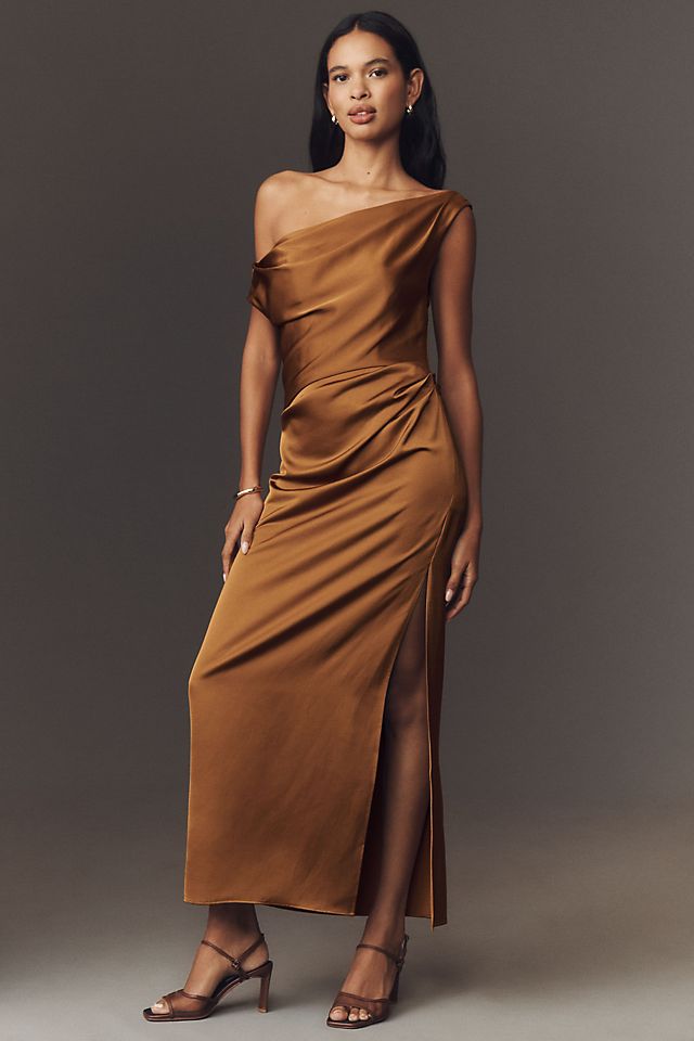 taupe formal dress Six Stories Women's Plunge Cowl Chiffon Bridesmaid Dress