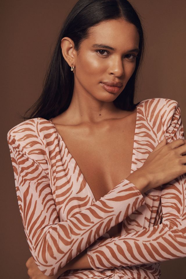 PatBO Long-Sleeve Plunge-Neck Printed Maxi Dress #2