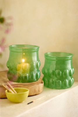 Anthropologie Recycled Glass Votives, Set Of 2 In Green