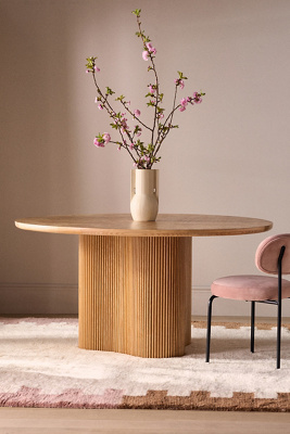Anthropologie Scout Round Fluted Pedestal Burl Wood Dining Table In Brown