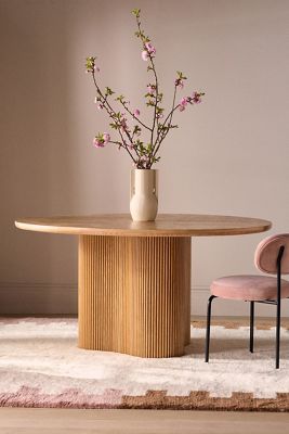 Scout Round Fluted Pedestal Burl Wood Dining Table