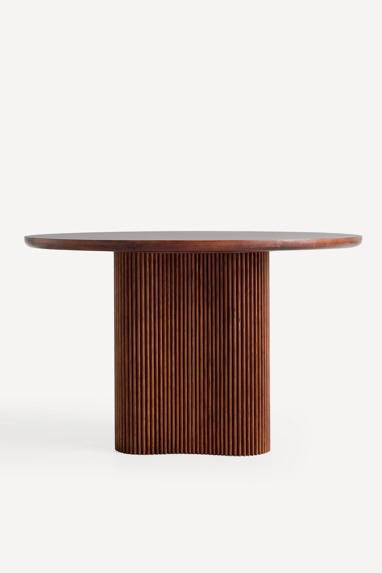 Scout Round Fluted Pedestal Burl Wood Dining Table - Dark Burl, Standard, 48"