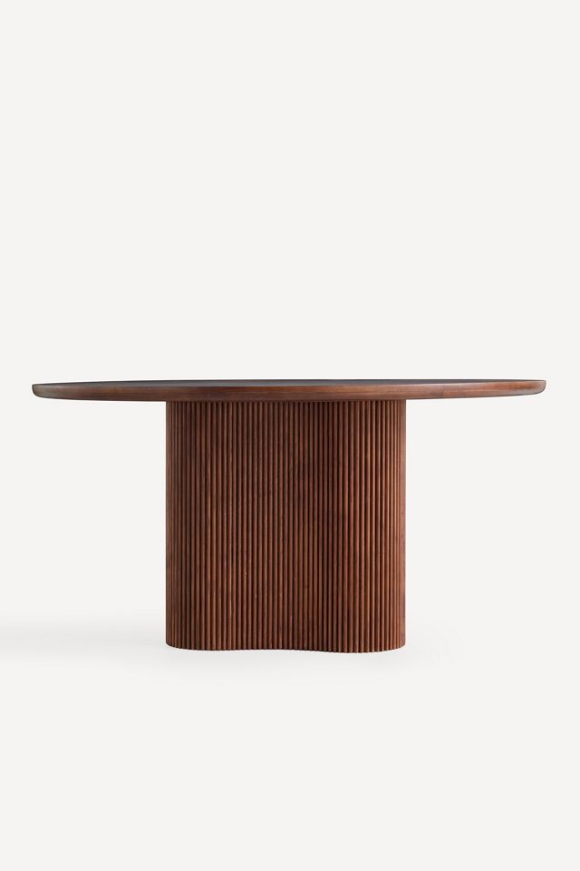 Scout Round Fluted Pedestal Burl Wood Dining Table | Anthropologie