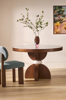 Vivienne 48" Round Marble Top Wood Dining Table