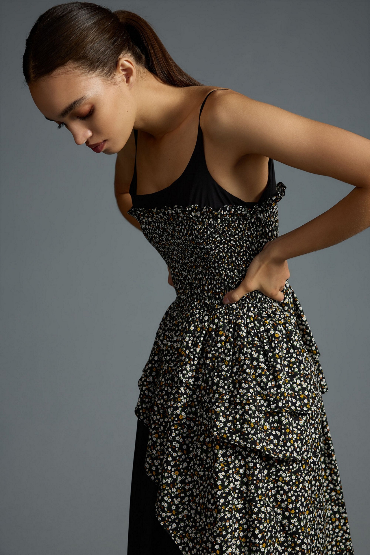 Allina Liu Ruffled Overlay Maxi Dress