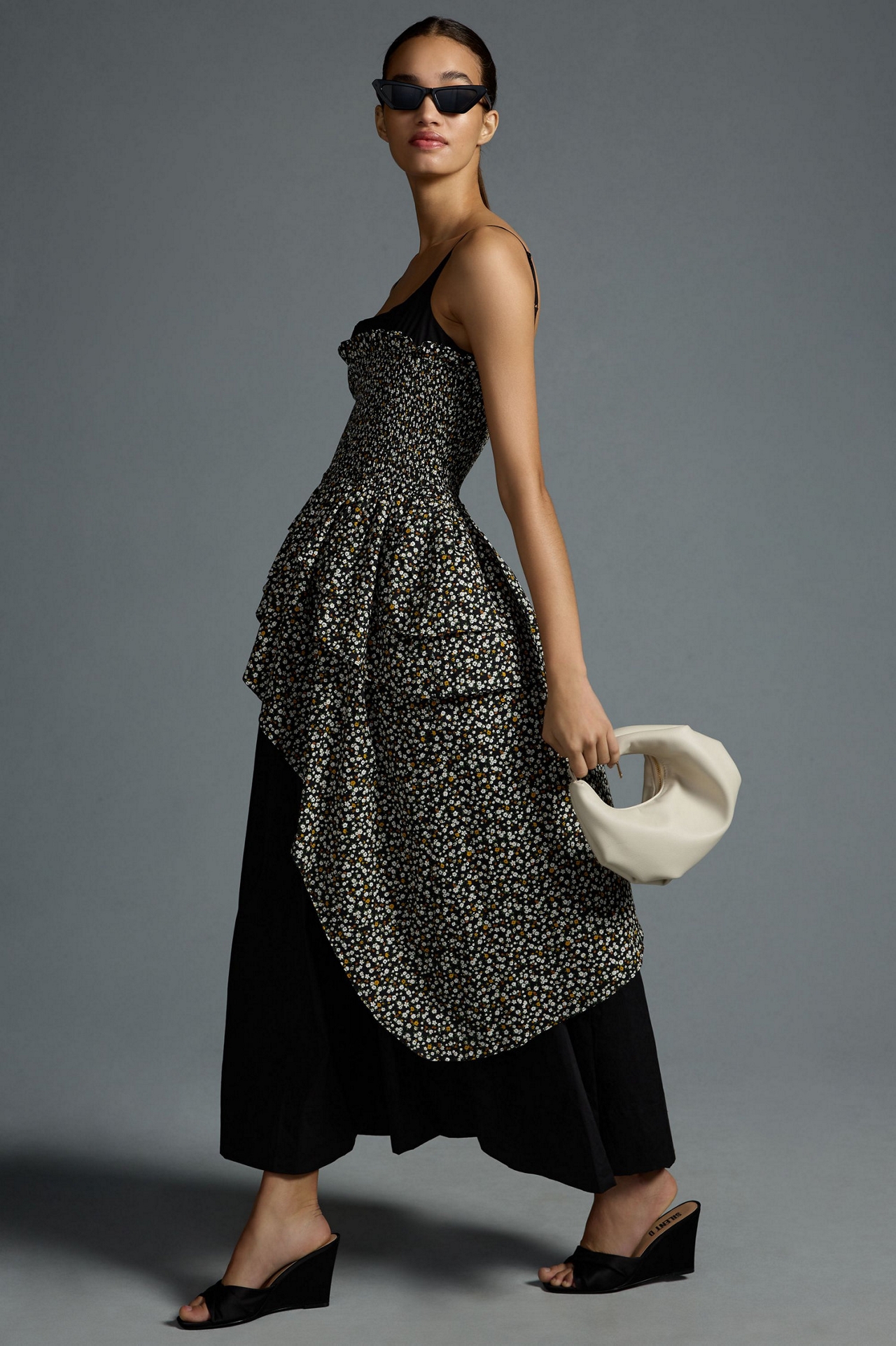 Allina Liu Ruffled Overlay Maxi Dress