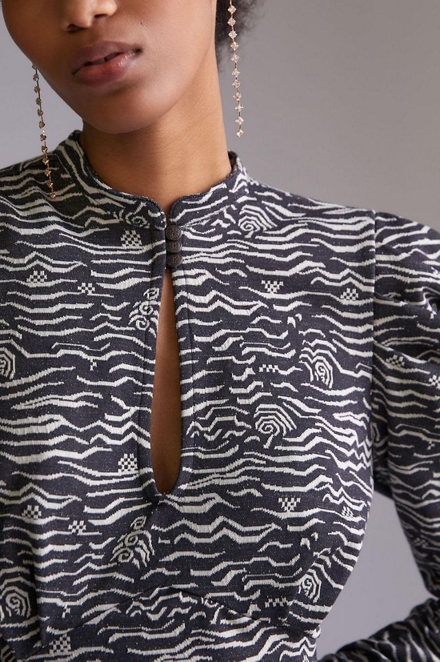 Puff-Sleeved Jacquard Midi Dress #1
