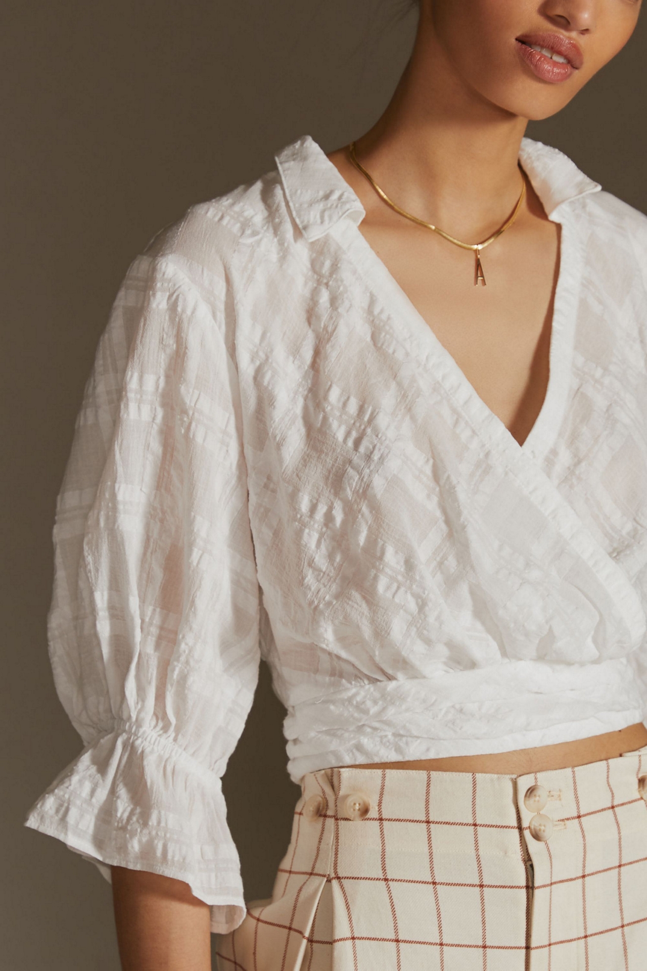 Banded Surplice V-Neck Blouse