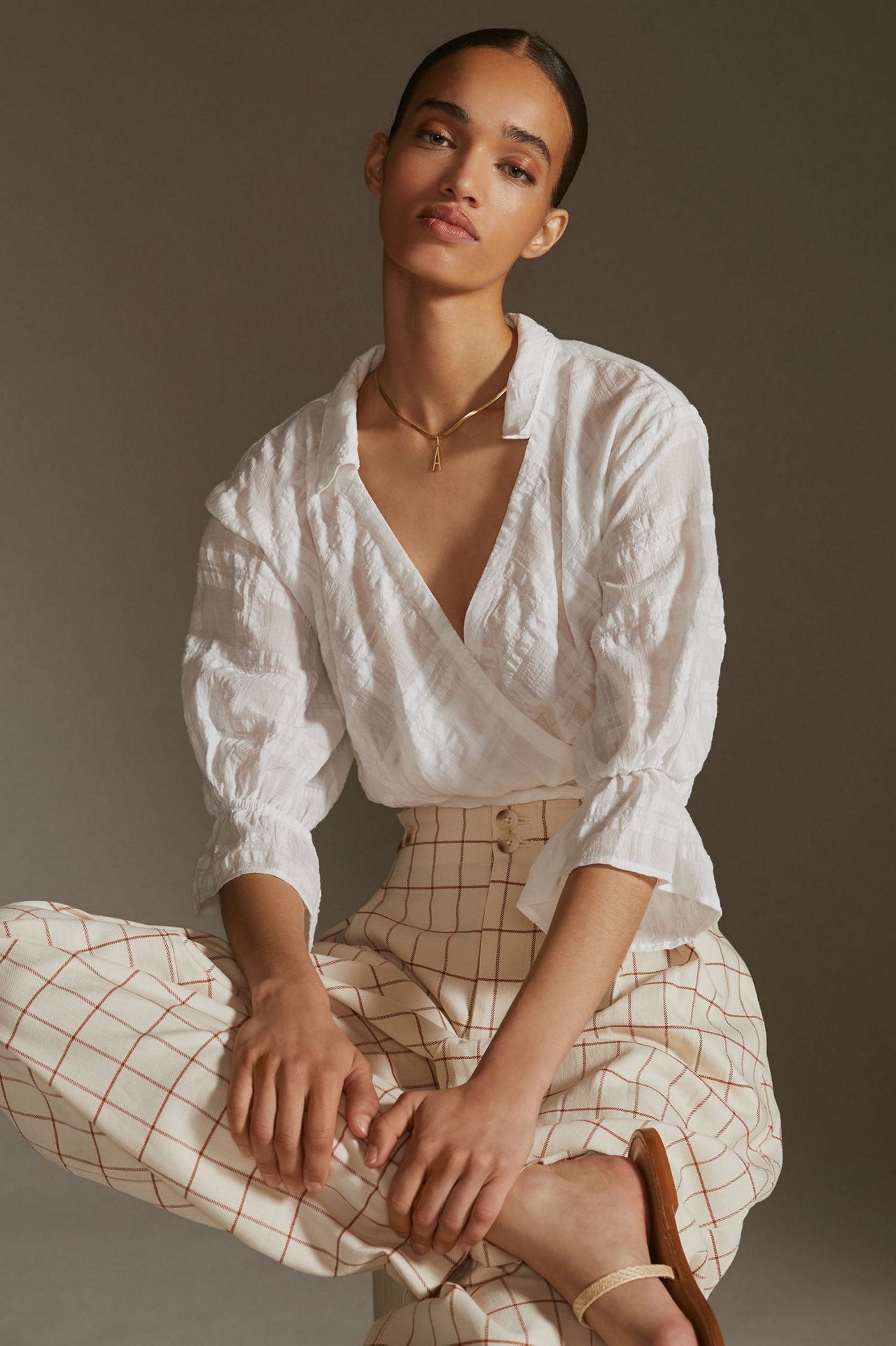 Banded Surplice V-Neck Blouse