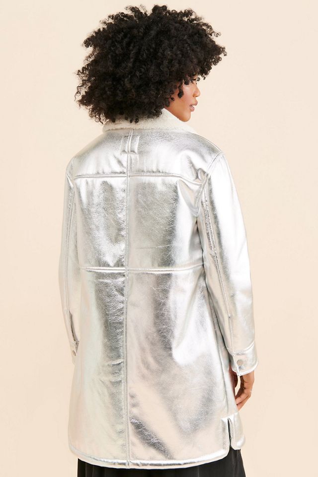 Avec Les Filles Sherpa Collar Metallic Long Coat #1