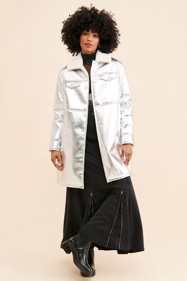 Avec Les Filles Sherpa Collar Metallic Long Coat #3
