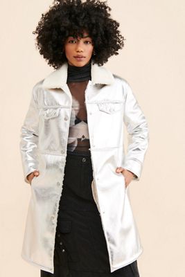 Avec Les Filles Sherpa Collar Metallic Long Coat