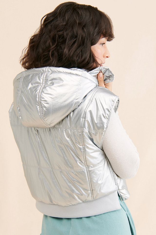 Daily Practice by Anthropologie Metallic Hooded Puffer Vest #1