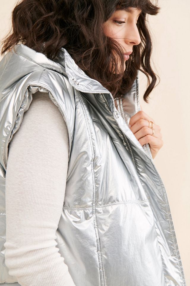 Daily Practice by Anthropologie Metallic Hooded Puffer Vest #2