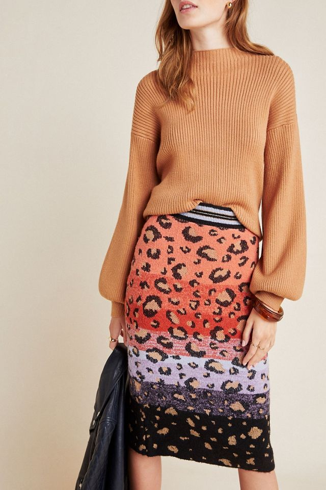 Maeve Leopard Sweater Knit Pencil Skirt #1