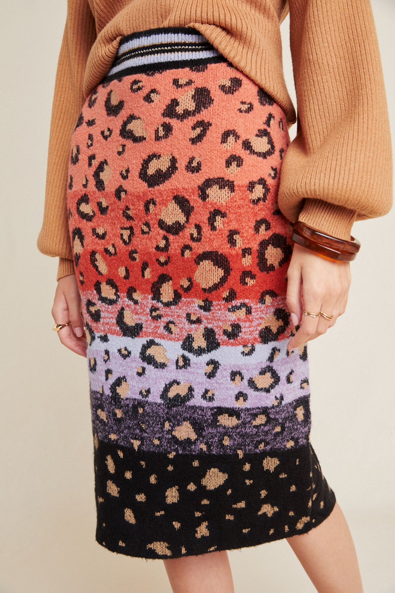Maeve Leopard Sweater Knit Pencil Skirt