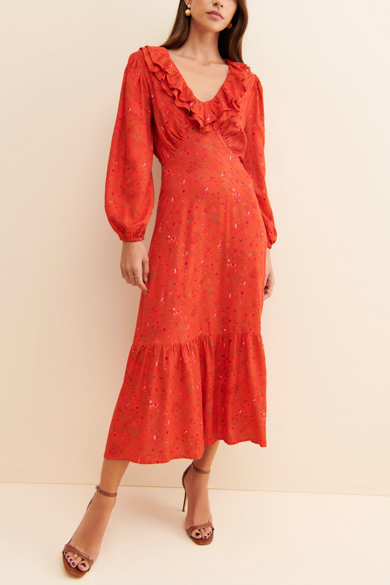 Du Paradis Ruffle Collar Cut Out Dress