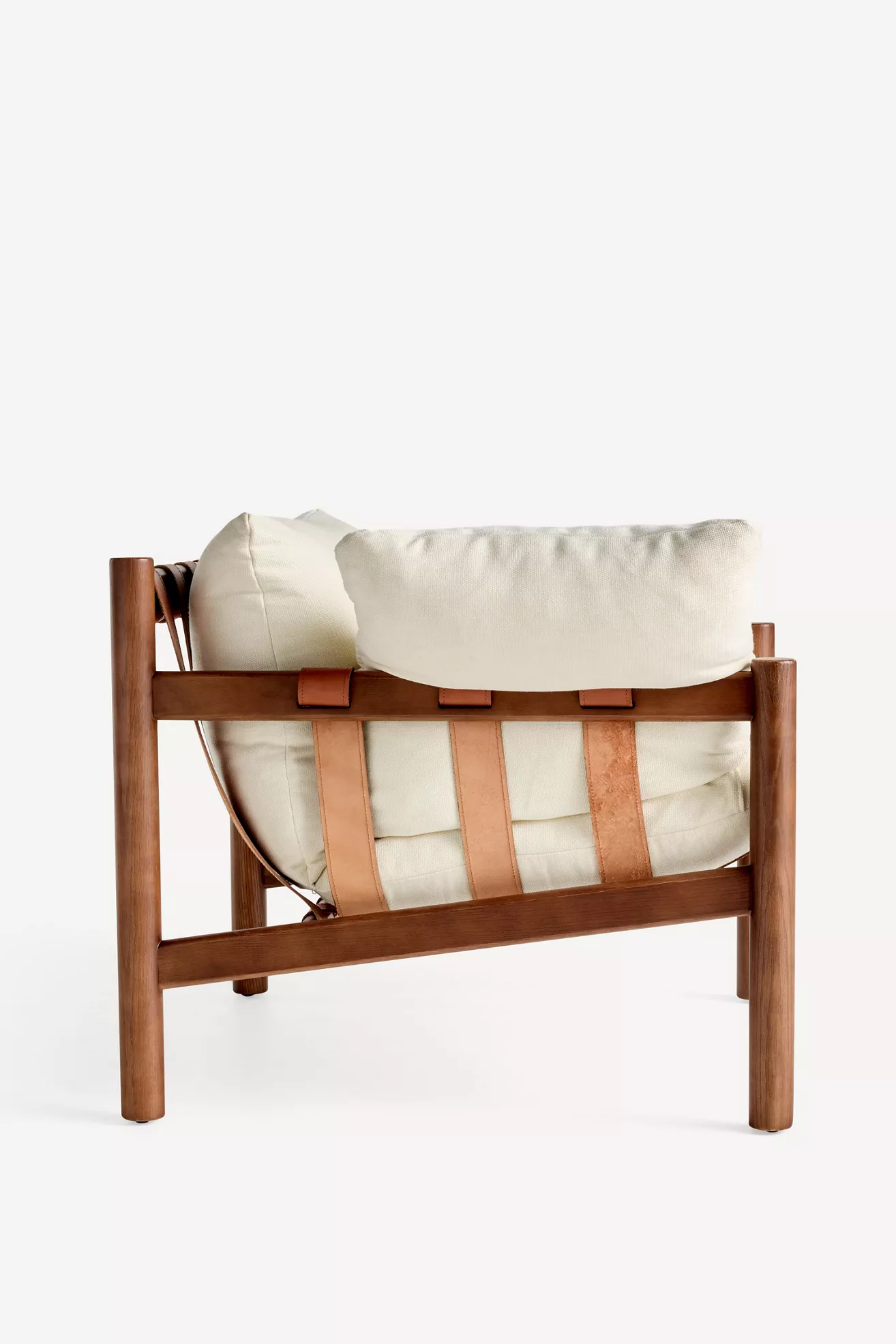 Back of chair with leather straps and wooden frame