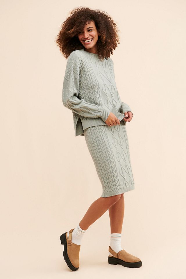 Flat White Sophie Cable Knit Pencil Skirt #3