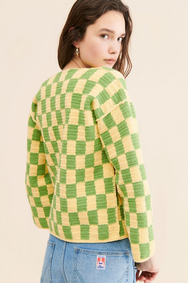 Society Mano Checkered Knit Slouchy Cardigan #1