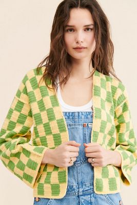 Society Mano Checkered Knit Slouchy Cardigan