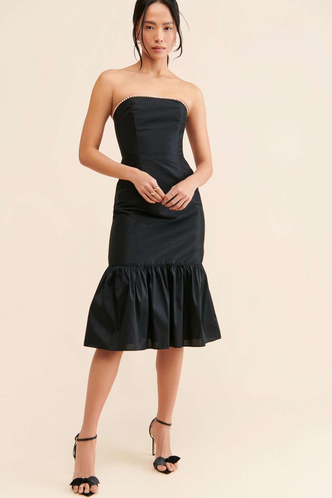 Gin & Jules Gwyneth Pearl Trim Midi Dress