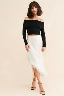 Hutch Satin Feather Embellished Skirt