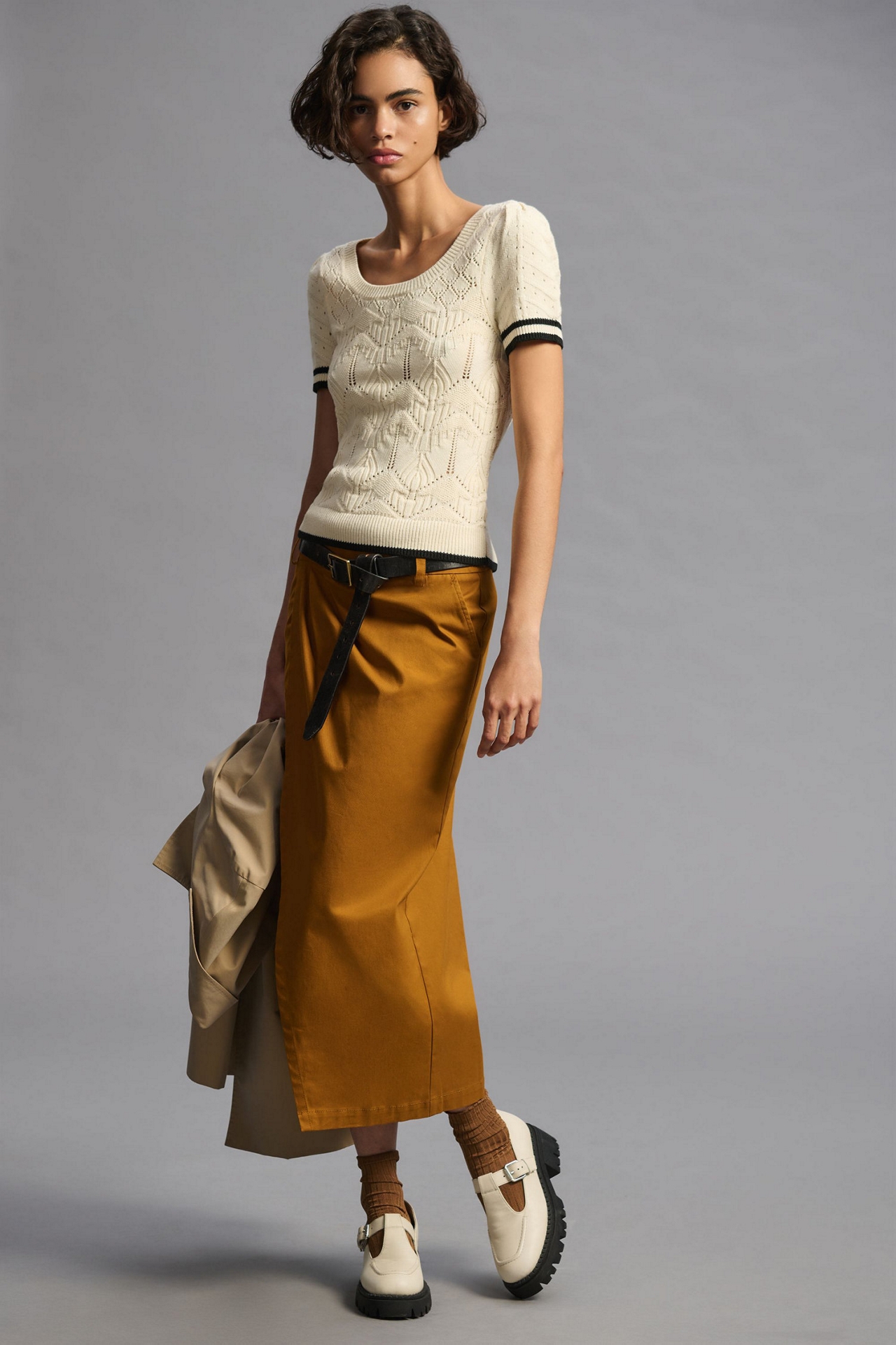 Maeve Short-Sleeve Pointelle Sweater