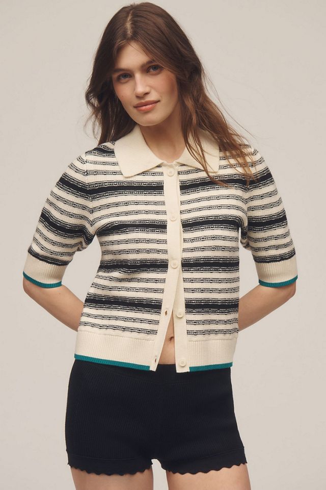 Maeve Collared Cropped Cardigan Sweater #1