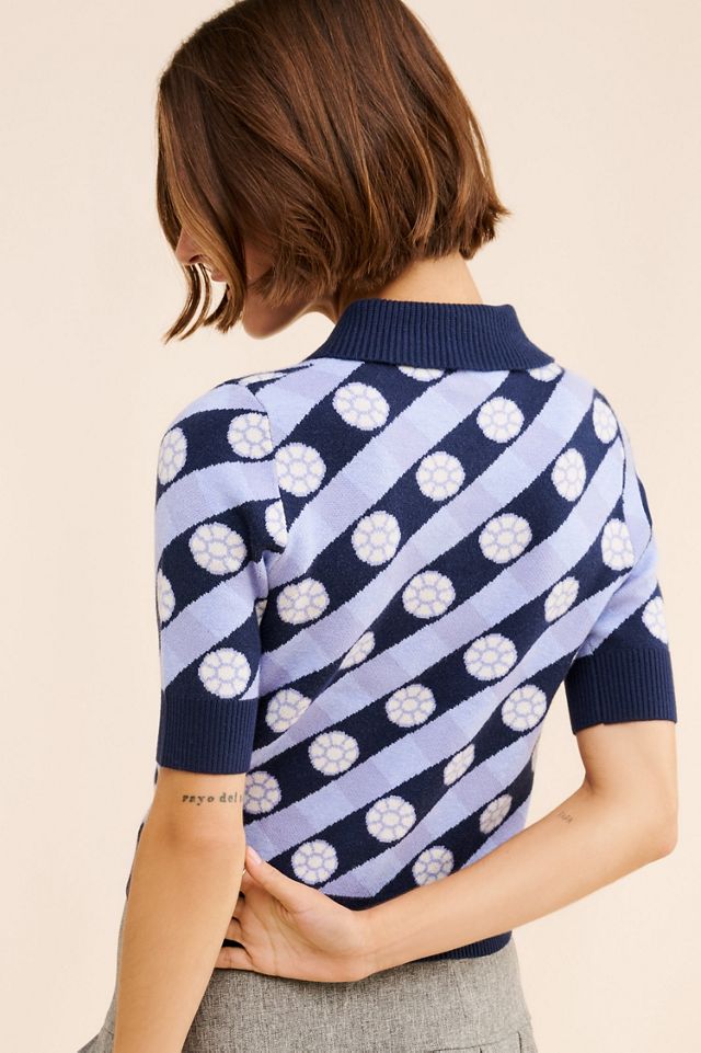 Maeve Collared Cropped Cardigan Sweater #1