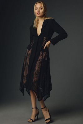 Lace Twofer Blazer Midi Dress