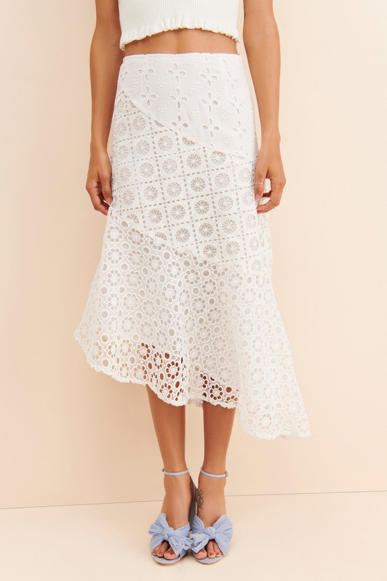 g.p.d. Mixed Eyelet Asymmetrical Skirt