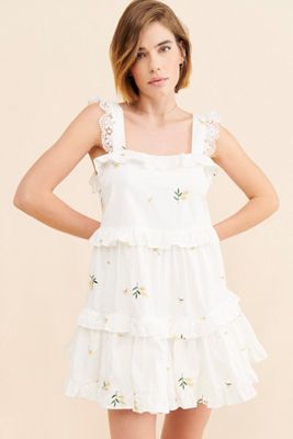 g.p.d. Tiered Embroidered Mini Dress