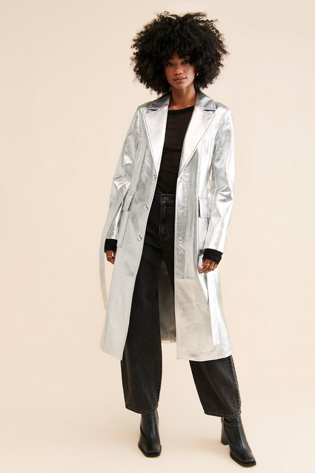 Avec Les Filles Metallic Vegan Leather Trench Coat #3